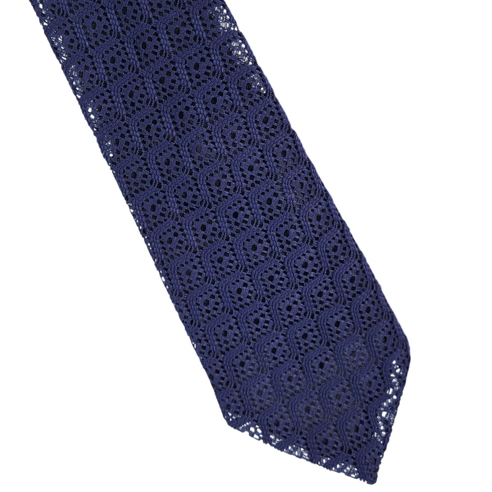 Vintage Designer Collection by Regal Necktie Men Navy Blue Crochet Lace Textured
